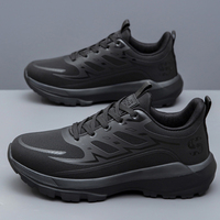 Chaussures de course en cuir PU noir pour hommes, imperméables, antidérapantes, baskets athlétiques, chaussures de sport décontractées pour l'extérieur, chaussures de marche