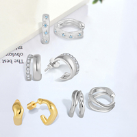 Gran oferta, pendientes de aro de oro macizo chapado en oro de 18 quilates de Plata de Ley 925 de doble banda para mujer