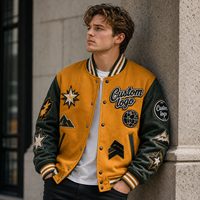 Veste Hip Hop personnalisée avec manches en cuir véritable, broderie chenille, strass, veste de baseball universitaire en molleton