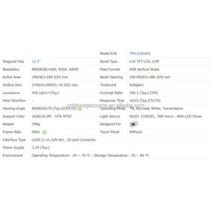 Tianma TM121SDS01 12.1 pouces 800*600 Modules d'affichage LCD TFT original hautement adaptatif en stock Fournisseur de qualité bon prix - Product Image 4