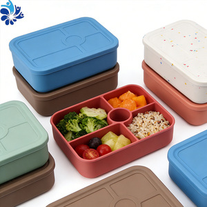 Lonchera de Silicona de 5 Compartimentos, Rectangular, Apta para Microondas, para Uso en la Oficina, con Tapa de Plástico, Color Sólido - Product Image 2