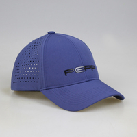 Casquette de baseball et de golf personnalisée à 6 panneaux en sergé, imperméable, 100 % polyester, perforée au laser, respirante, à fermeture snapback, séchage rapide