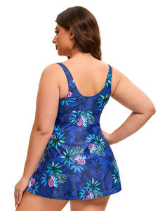 Traje de baño deportivo transpirable respetuoso con el medio ambiente para mujer europea americana elegante patrón sólido estampado recortado diseño trasero de talla grande - Product Image 6