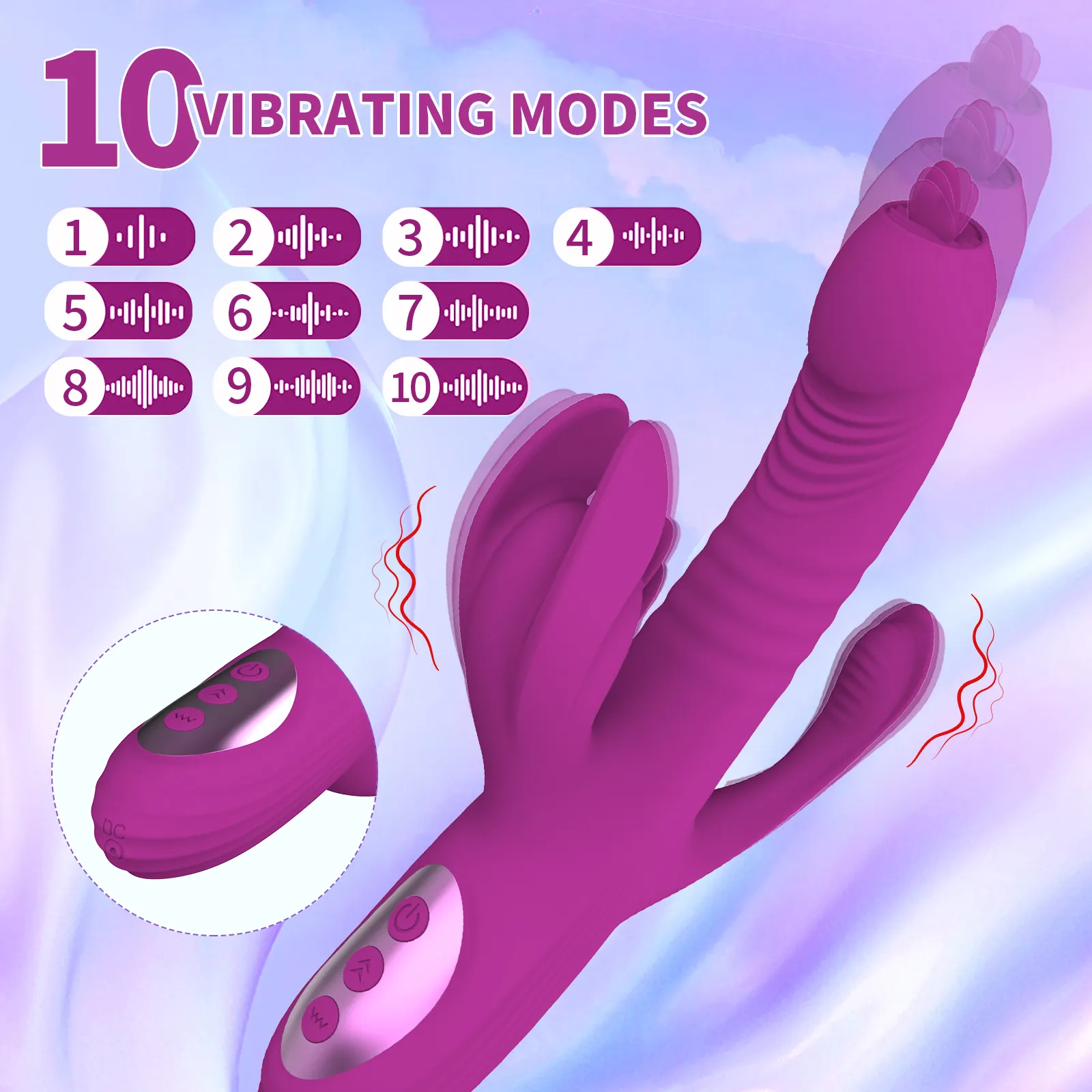 PINKZOOM Damen 3 in 1 Heizung saugen Vibrator Zunge Klapp G-Punkt Klitoris Vagina Stimulation Anal Perle Kaninchen-Vibrator