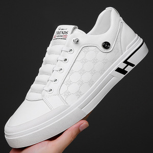 Zapatillas Blancas para Hombre de Cuero Genuino con Tacón Bajo, Suela de Goma Antideslizante, Estilo Casual y Deportivo para Caminar - Product Image 1