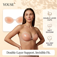 Soutien-gorge invisible adhésif en silicone réutilisable pour femme, sans dos, fermeture avant, bonnet 3/4, push-up, sans armatures, respirant, écologique