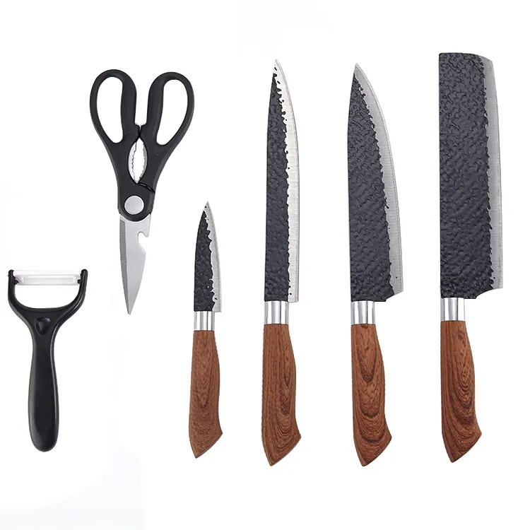 Wholesale 6 Pieces Peeler Scissor Small Cleaver Chef Carving Paring Knife Stainless Steel Kitchen Knife Sets