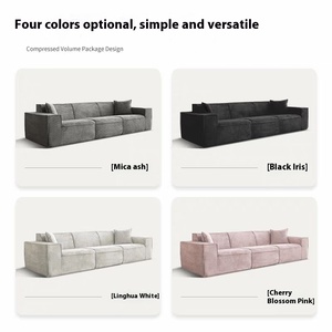 EU Set Black Cow Pure Sponge Tofu Block Corduroy Fabric Big Frameless Sectional <b>for</b> Living Room Vacuum-Compressed <b>for</b> Export - Product Image 4