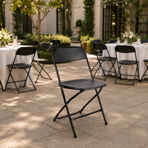 Lightweight Durable Waterproof <b>Stackable</b> Black Plastic Folding <b>Chair</b> for Workshop & Courtyard Outdoor Use - Product Image 1