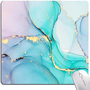 Cyan Blue Marble Mouse Pad Non-Slip Rubber Base Washable Square Office Mousepad