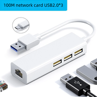 Precio más bajo 4 en 1 Tarjeta de red de computadora USB C Tipo C a LAN RJ45 Ethernet 100M adaptador con 3 puertos USB HUB