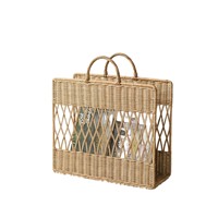 Panier de rangement en rotin tressé à la main, portable, pour livres, magazines, journaux, avec poignée