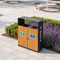 Cubos de Basura Modernos de Lujo MAX MAX-HG187, Diseño Ecológico, Acero Inoxidable, Madera WPC, Metal, Gran Tamaño, Uso Interior/Exterior