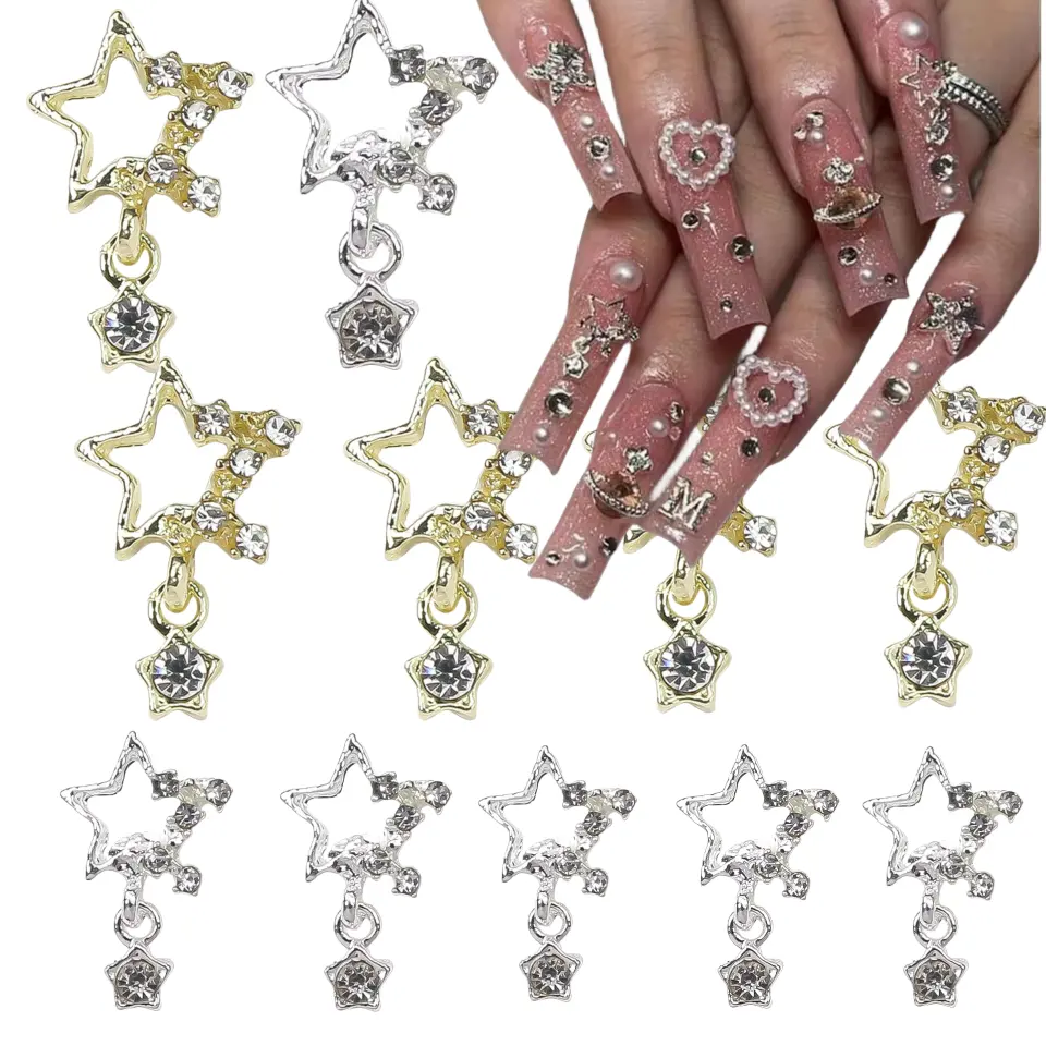 Nuovo Design di lusso 3D Nail Art Charms lucido pentacolo cristallo ciondolo Design lega stella 3D Charms per unghie