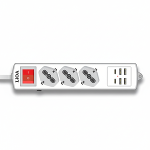 Regleta de Enchufes Estándar LiOA UE-Italia, 3 Tomas 16A/250V con Protección CB, 2 Puertos USB-C, Cable de Extensión de 3m, 3AY4A2C - Product Image 1
