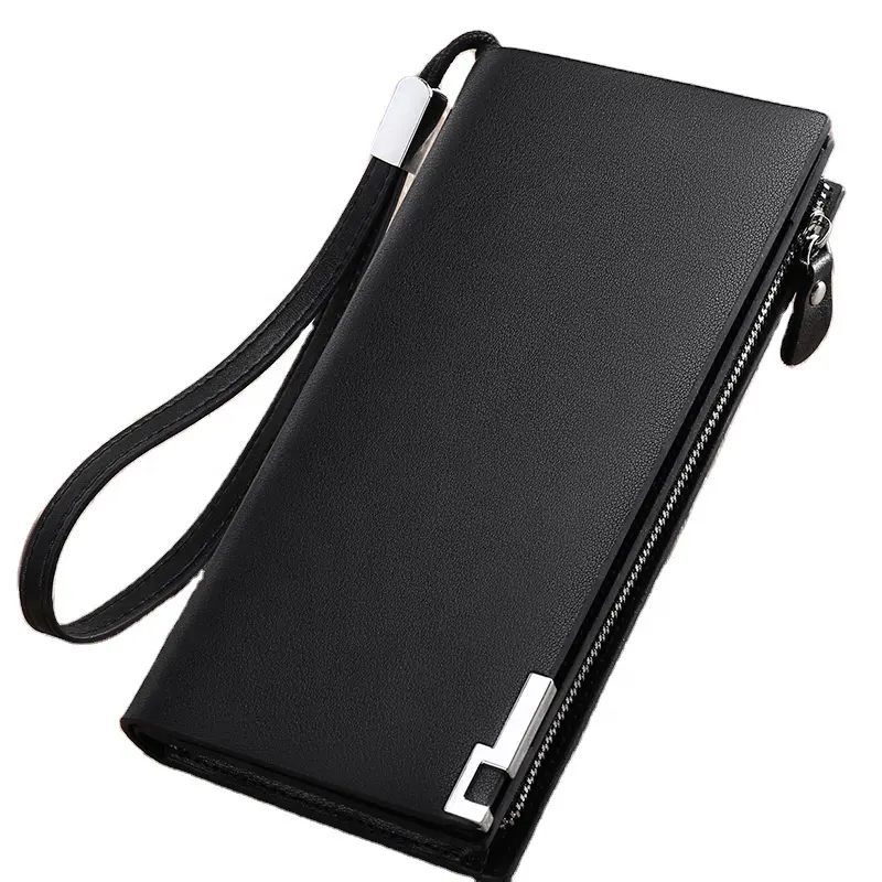 Luxury PU Leather RFID Blocking Cheap Price Phone Men's Business Clutch Wallet Zipper Long Wallet with Strap