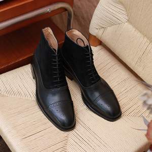 Botas Oxford de Plataforma con Punta Cuadrada de Cuero Genuino Estilo Retro Británico para Hombre, Zapatos de Tobillo Multifuncionales para Oficina, Nueva Colección de Primavera - Product Image 1