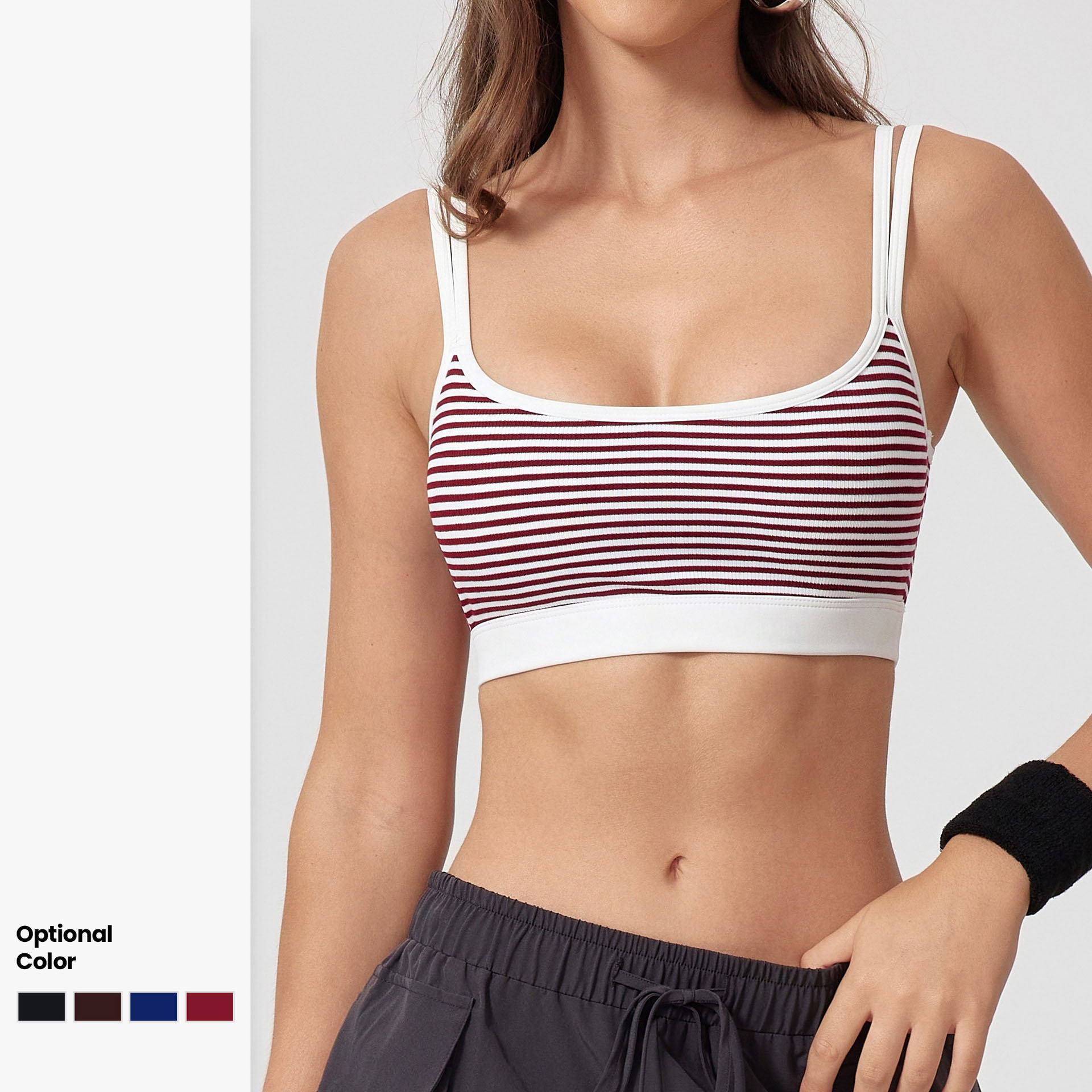 Quick-drying Soft Breathable Sports Fitness Yoga Wear Double Shoulder Straps Yoga Bra Striped Color Contrast Fitness tank Top