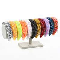 TREETIP Logo Kustom Mewah Headband Berhiaskan Rhinestone Lebar 4.5cm Kristal Penuh Warna Solid Gaya Barok Buatan Tangan Spons Tebal untuk Rambut