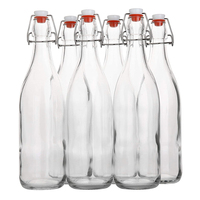 Bouteille en verre transparente ronde de 1000 ml avec bouchon à bascule, pots en verre avec couvercle à bascule, bouteille de bière en verre épais, logo personnalisé et boîte d'emballage