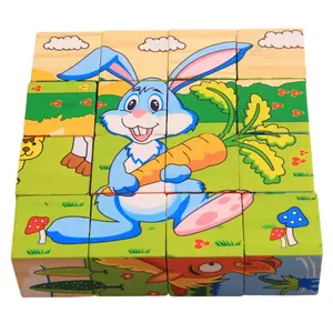 2023 16 pieces of six-sided painting animal building blocks children aged 3-6 years old early education wooden puzzle toys