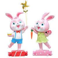 Sculpture de lapin de dessin animé assis en plastique renforcé de fibres de verre, grandes décorations pour maternelle, centre commercial, hôtel