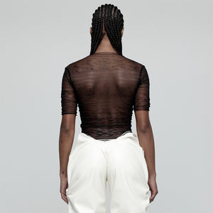 YF YF <strong>Goth</strong> Dark Punk Mesh See Through T-shirts <strong>Women</strong> Sexy Summer Halter Tops Lace up Techwear Black Patchwork Split <strong>Clothes</strong> - Product Image 6