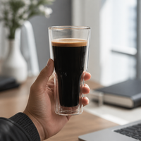 Mug à café et tasse à thé minimalistes en verre borosilicate à double paroi, capacité standard, faits à la main, compatibles lave-vaisselle
