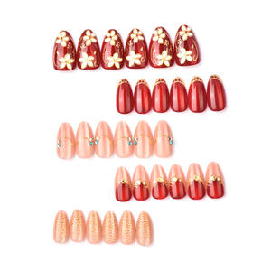 30 pièces de <span class=keywords><strong>faux</strong></span> <span class=keywords><strong>ongles</strong></span> en gel ABS à effet œil de chat rouge, revêtement UV, écologiques, portables, avec fleurs et strass, forme amande moyenne - Product Image 3