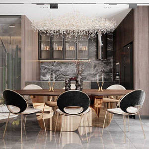 Light Luxury Long Square Table, Meal, 2M Stainless Steel Metal Foot Restaurant <strong>Furniture</strong> - Product Image 3