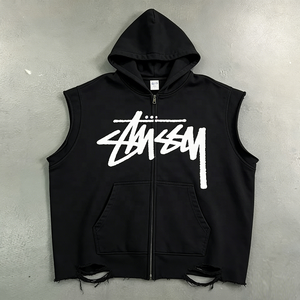 Sweat-shirt à capuche en polyester personnalisé, design <span class=keywords><strong>vierge</strong></span>, streetwear <span class=keywords><strong>de</strong></span> luxe surdimensionné, sans manches, fermeture éclair, pour adultes - Product Image 3