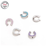 Clous d'oreilles en titane Freya en forme de sabot de cheval pour femmes, avec zircon coloré et diamant, à dos plat et filetage interne