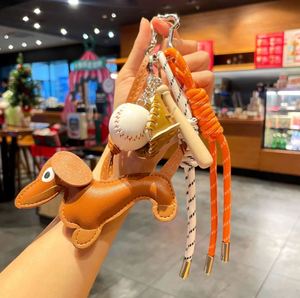Porte-clés vintage Instagram avec chien teckel suspendu, en corde tressée, pour sac, et pendentif de baseball en cuir de niche - Product Image 1