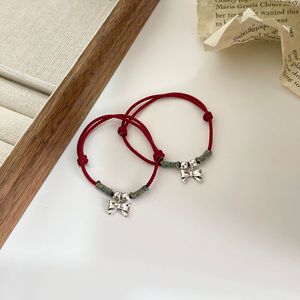 S925 Sterling Silver Bowknot Braided <b>Rope</b> <b>Bracelet</b> Red String Women's Everyday Wear Retro Jewelry - Product Image 5