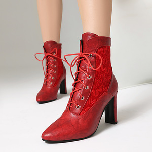 Botines Negros con Cordones, Punta Puntiaguda, Tacón Cuadrado, Cuero Genuino, Transpirables, Estilo Dropshipping - Product Image 5
