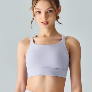 Wholesale Women's Crisscross Back <b>Adjustable</b> Buckle Sports Bra <b>Square</b> Neck High Impact Workout Yoga Bra Padded Activewear - Product Image 3