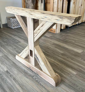 Mesa de comedor de madera maciza de fresno con base de caballete de Fresno Mesa rústica de granja Pedestal Pata de mesa de comedor de madera de fresno - Product Image 5
