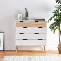Commode à 5 tiroirs en chêne blanc, style scandinave, pour chambre à coucher, style nordique, écologique, en bois durable, meuble de rangement conique