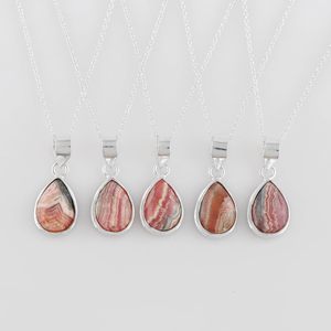 YASHEE Collier pendentif poire en rhodochrosite naturelle, serti clos en argent plaqué, pierre précieuse de guérison, bijou unisexe, cadeau - Product Image 2