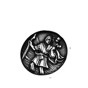 Runder Edelstahl-Anhänger, Schmuckanhänger, Heiliger Christophorus, geschnitzt, Schutzanhänger für Männer - Product Image 5