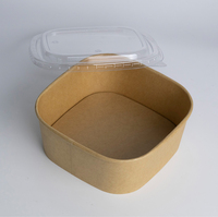 Boîte d'emballage alimentaire carrée personnalisée en papier kraft épais, bol jetable pour salade et fruits avec couvercle transparent à fenêtre surélevée, sans BPA, compatible micro-ondes