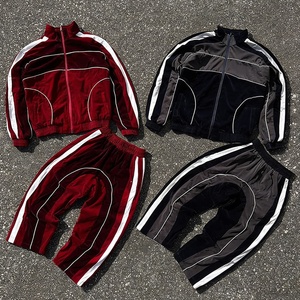 Factory Custom Logo Premium Soft Contrast Panel 2 Piece Sweatsuit <strong>90s</strong> Vintage Streetwear Manufacturer Mens Velour <strong>Tracksuit</strong> - Product Image 2