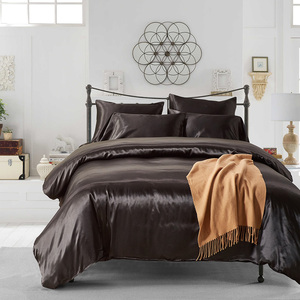 Ensembles de literie en soie Satin <span class=keywords><strong>noir</strong></span> de luxe King Size 4pc draps en microfibre avec motif solide pour hôtels usage domestique en gros - Product Image 2