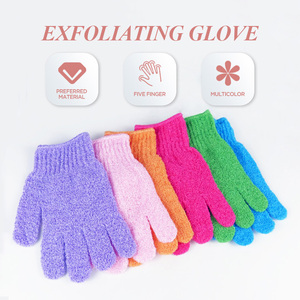 All'ingrosso guanto in Nylon a cinque dita per massaggiare la pelle morta per il corpo guanti esfolianti neri Scrubber per il corpo - Product Image 2