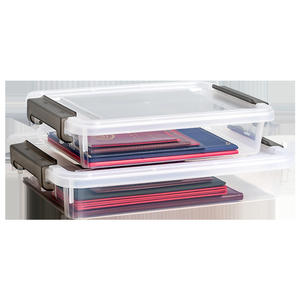 Caja de almacenamiento rectangular transparente blanca con tapa para documentos, organizador de escritorio 6312-6313 - Product Image 1