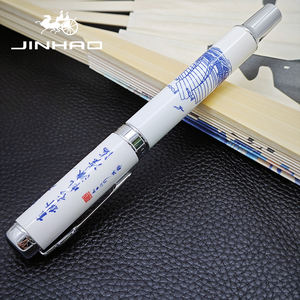 <span class=keywords><strong>Jinhao</strong></span> 950 Porcelana azul y blanca Diseño de dragón Cerámica 18KGP Bolígrafo de tinta de caligrafía de punta de acero inoxidable chapado en oro - Product Image 4