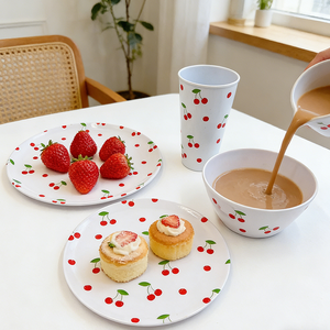 Service de vaisselle en mélamine à motifs <span class=keywords><strong>cerises</strong></span> et formes variées pour le petit-déjeuner, <span class=keywords><strong>les</strong></span> salades et le dîner - Product Image 6