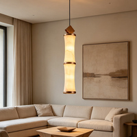 Luminaire suspendu en aluminium Art Déco avec abat-jour en albâtre naturel et LED blanc chaud pour salons et salles à manger modernes