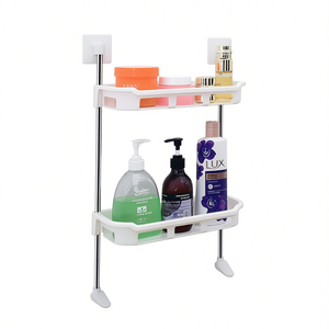 Étagère murale à deux niveaux Myrva pour salle de bain, organiseur en plastique, rangement gain de place pour accessoires de salle de bain - Product Image 1