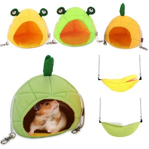 Jolie cage pour animaux de compagnie en forme de grenouille ananas avec anneaux de laisse, en coton, style dessin animé, motif animal pour hamster, été et toutes saisons - Product Image 3